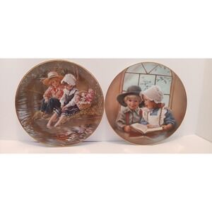 Vintage Sandra Kuck Days Gone  Collectors Deco Plate LOT Of 2 80s Cottagecore